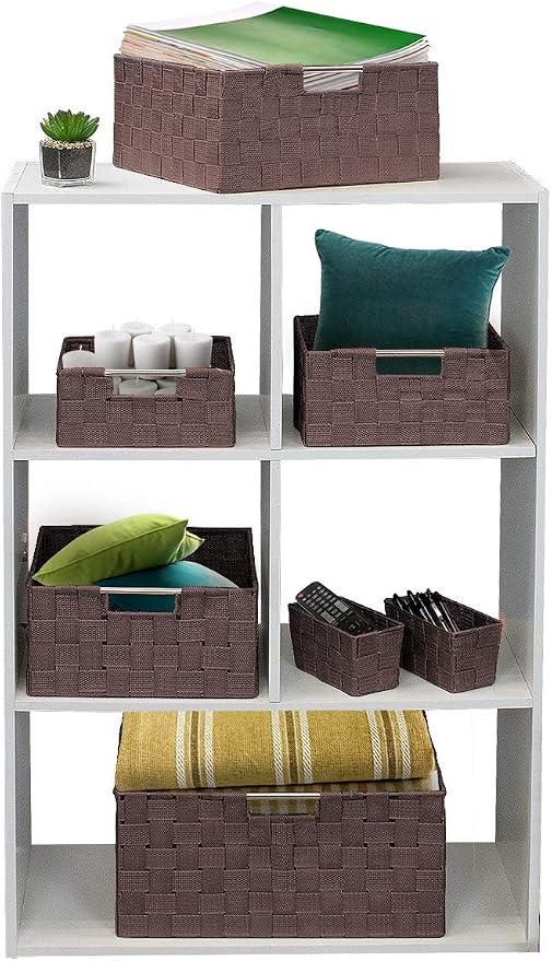 Sorbus Storage Baskets for Organizing (Set of 7), Mesh Hand-Woven Design, Linen Closet Organizers and Storage, Organizer Storage Baskets for Shelves, Variety Pack Organizers and Storage (Chocolate)