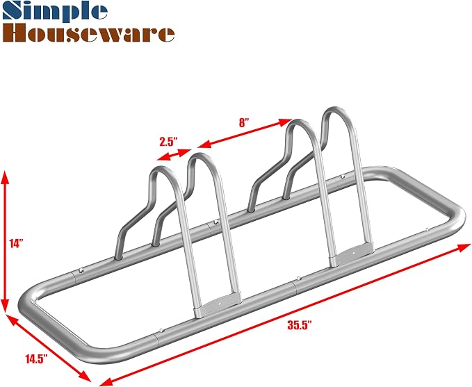 Simple Houseware 2-Bike Adjustable Floor Storage Rack for Garage, Silver | Bicycle Parking Stand Organizer for Road and Kids Bikes