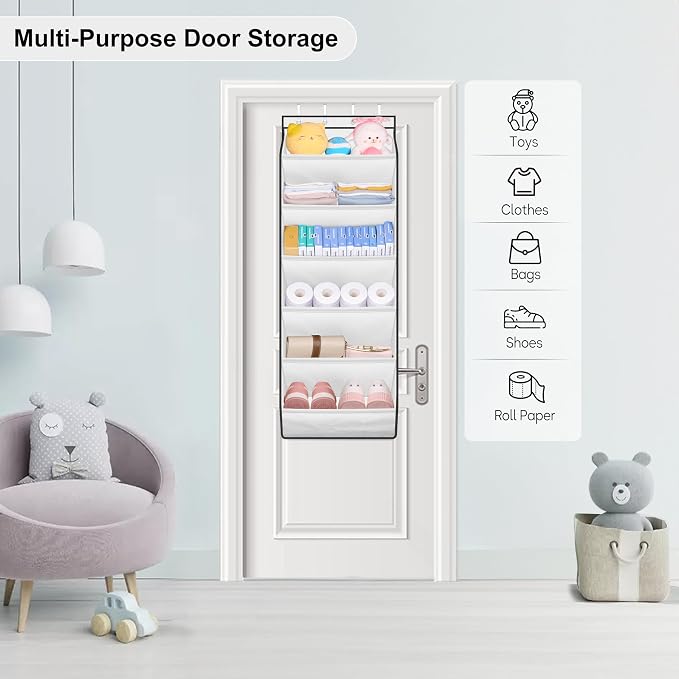 SLEEPING LAMB Over The Door Shoe Organizer for Closet with Large Deep Pockets, Narrow Shoe Rack for Door Hanging Boots Storage, White