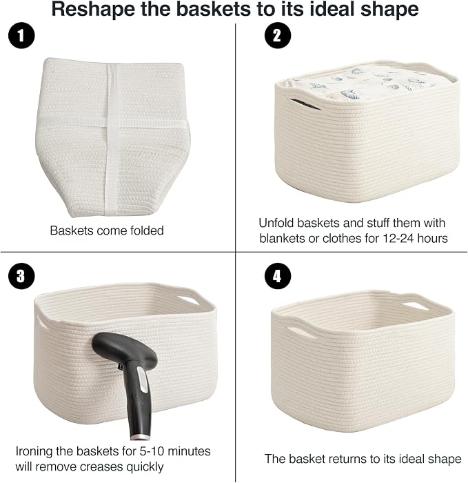 ICERZCZ Large Storage Baskets for Organizing Shelves, Woven Cotton Rope Bins for Baby Nursery Organization, Book Toy Towel Organizer, 17"x13"x9.5", 3 Packs, Off White