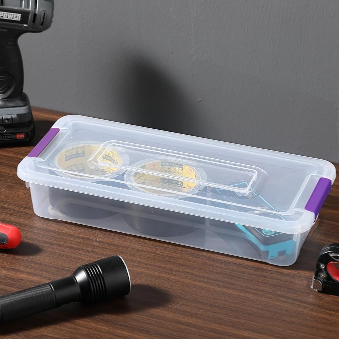 novelinks 4 Quart Clear Plastic Storage Containers with Lids (8 Pack) | Storage Bins with Lids, Stackable Small Clear Bins, Craft Storage Box, Paper Storage, Under Bed Storage Bins, Pencil Box