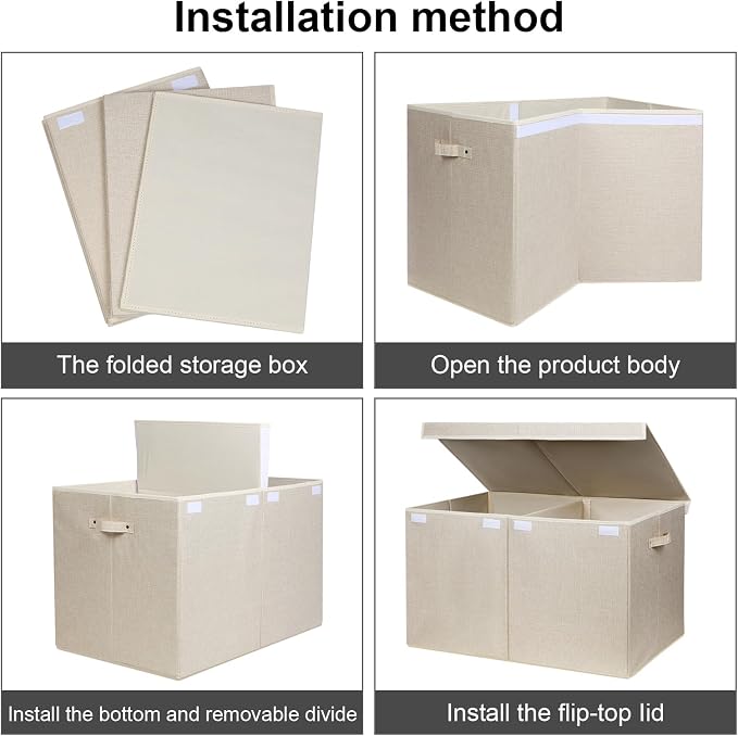 122L Large Toy Box Chest Storage with Lid, Collapsible Kids Toy Storage | Toy Chest with with Removable Divider for Kids, Boys, Girls, Nursery, Living Room, Bedroom, 26"x17" x17" (Linen Beige)