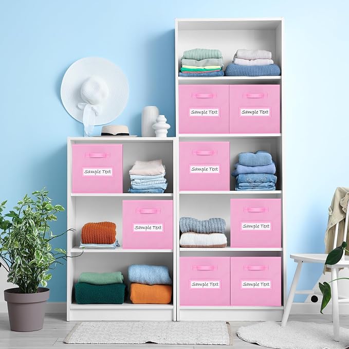 Fabric storage cubes (8 Pack) 13 Inch Cube Storage Bin, cube organizer bins with 8 Labels Window Cards & a Pen, Foldable cube organizer bins and Storage Box, Light Pink