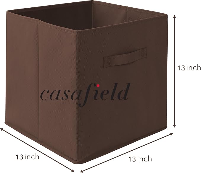 Casafield Set of 6 Collapsible Fabric Cube Storage Bins, Brown - 13" Foldable Cloth Baskets for Shelves, Cubby Organizers & More