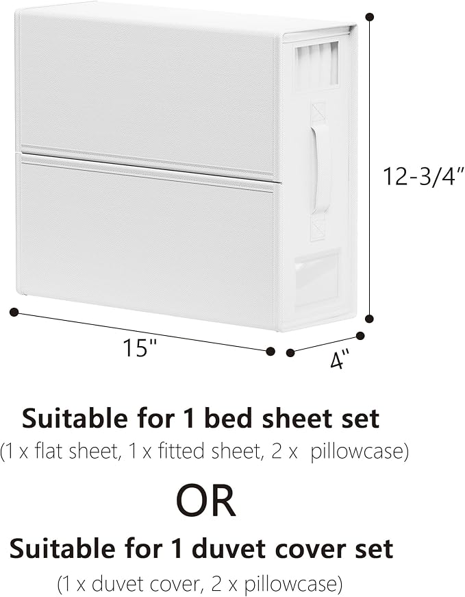 SheetCube Bed Sheet Organizers and Storage 6 Pack, Foldable Linen Closet Organizer with Window and Label, Bedding Folder Storage Box Container for Blanket, Duvet Cover Set, Bed Sheet Set - White