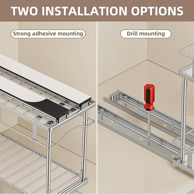 Bunoxea Pull Out Spice Rack 2 Pack,Slide Out Cabinet Spice Rack,Silver | 2-Tier Rack, Full Extension Ball Bearing Glides, 10.7"Dx4.8"Wx8.85"H, Kitchen Pantry,Narrow Cabinet Spice Storage Organizer