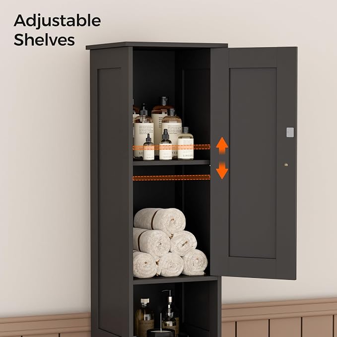 Homleke Tall Bathroom Storage Cabinet with 2 Doors, Slim Bathroom Cabinet | Narrow Storage Cabinet with Adjustable Shelves, Anti-Tip Design, Reversible Door, Easy Assembly, Black, 11.8''W