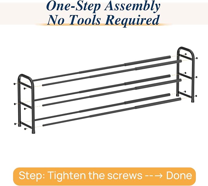 ENJOYBASICS 3 Tier Expandable Shoe Rack for Closet, Free Standing Metal Shoe Shelf Storage Organizer Holder 18 Pairs, Adjustable Width Shoe Rack for Entryway Small Space, Black