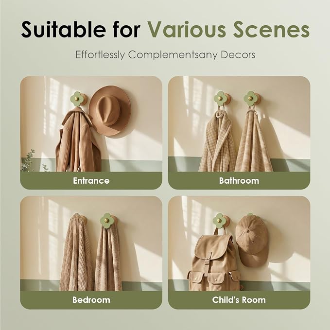 Tindbea Upgreded Heavy Duty Coat Rack Wall Mount for Entryway, Kids' Room | Cheery Wood,Green