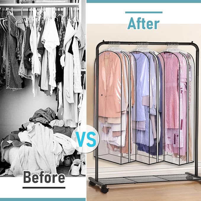 MISSLO 10" Gusseted All Clear Garment Bags for Hanging Clothes 50" Dress Bags for Closet Storage Coat Protectors for Suits, Gowns, 3 Packs