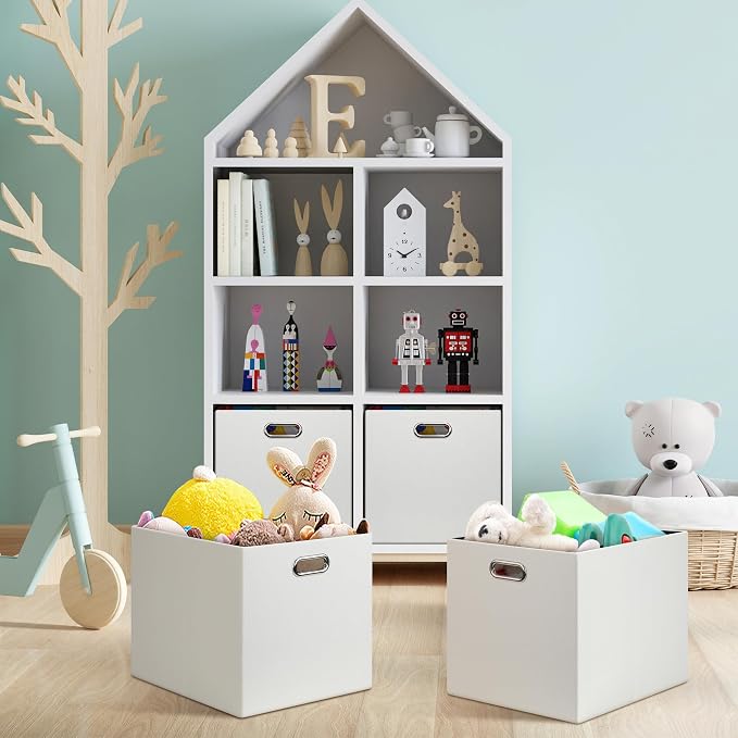 Posprica 13x15x13in Collapsible Storage Bins, Fabric Foldable Cube Storage Boxes, Decorative Storage Baskets Organizer for IKEA Kallax, Shelves, Closet, Clothes, Set of 4-White