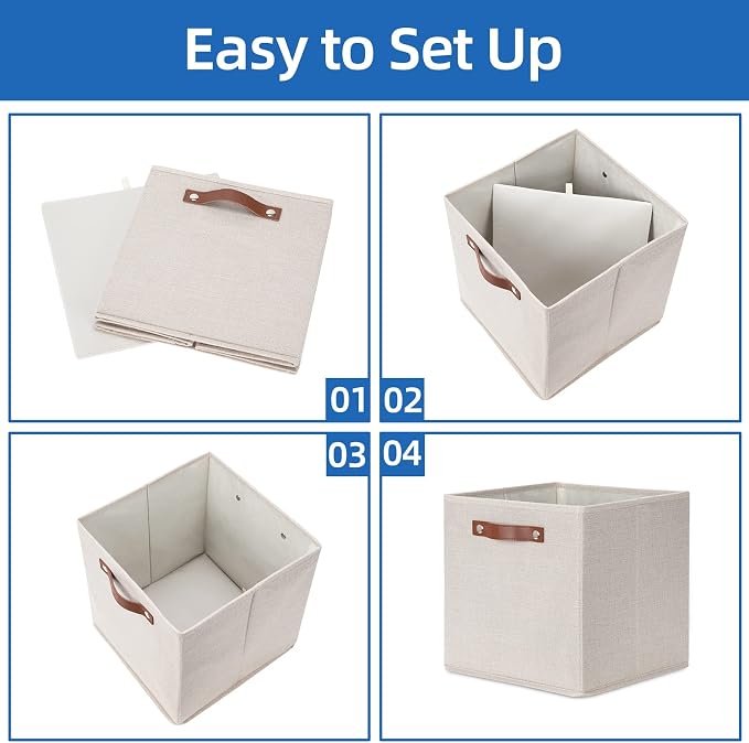 Temary Cube Storage Bins 12 Inch Storage Cubes 4PCs Fabric Organizer Bins Boxes with Handles, Sturdy Collapsible Closet Storage Organizer for Shelf, Bedroom, Cabinet (Beige, 12 x 12 x 12)