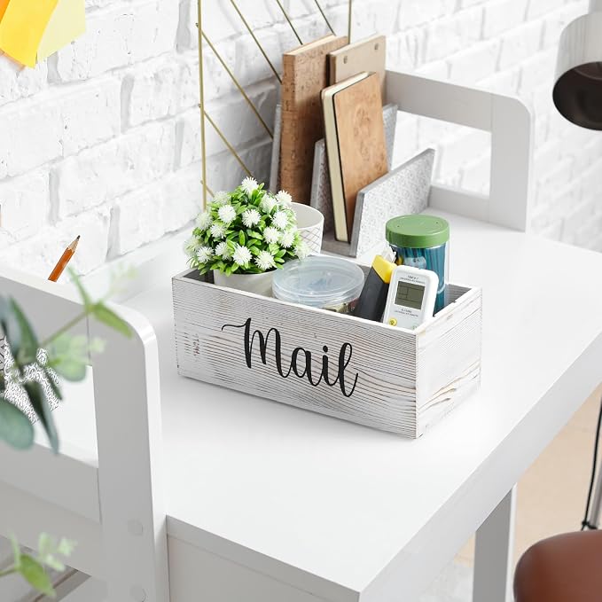 DRASTAR Mail Organizer Countertop, Mail Holder with 3 Slots, Mail Sorter Organizer for Desk, Envelope Holder for Home Office, Retro White