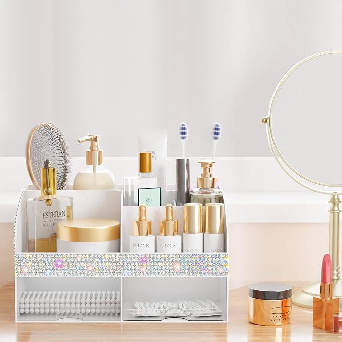 COMFYROOM Makeup Organizer, Bathroom Organizer (Bling White)
