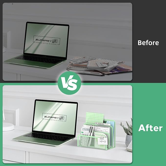 SUPEASY Mail Organizer for Desk, Mesh Metal Mail Holder Countertop with 3-Slot, Letter Sorter File Holder, Office Envelope Organizer for Mails (Mint Green)