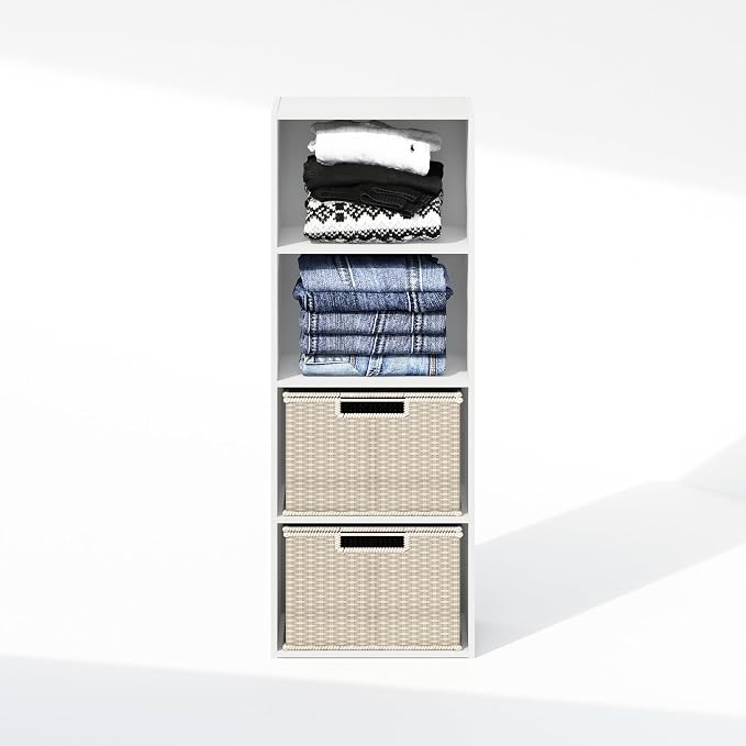 Furinno Reed Closet Organizers and Storage, 4-Tier Closet Organizer, Open Shelf Closet Storage, for Wardrobe, Bedroom, Living Room, White