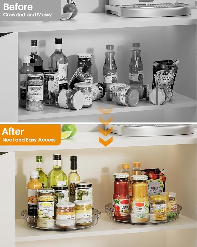 LAMU 2 Pack 10.6in Lazy Susan Organizer Turntable for Cabinet, Lazy Susan for Refrigerator Rotating Organizer for Fridge, Kitchen, Pantry, Countertop, Bathroom, Medicine Cabinet Organizer, Gray