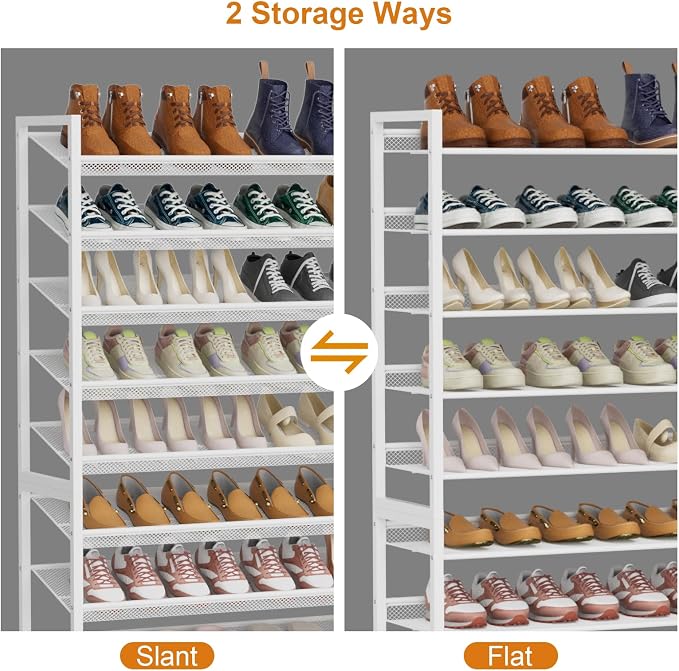 Large Shoe Rack 10 Tier Shoe Organizer, Heavy Duty Metal 5-Tier Stackable Shoe Storage Vertical Shoe Rack for Closet Front Door Entrance, Up to 62 Pairs, 44.8" W x 11.4" D x 71.2" H, White