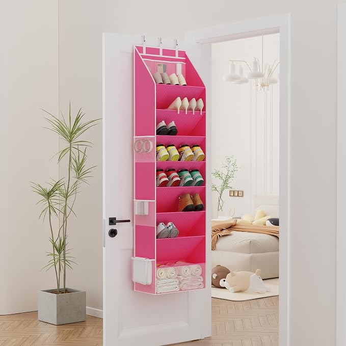 Shoe Storage, Over the Door Shoe Organizer, Hanging Closet Shoe Storage with Large Deep Pockets, Fits 16–24 Pairs of Sneakers, Sandals, Boots, Pink