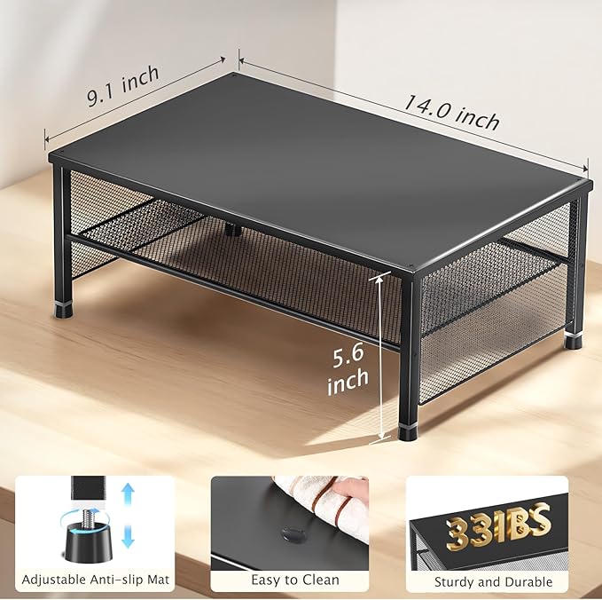 ECOLOVI 2-Tier Computer Monitor Stand Riser, Desk Organizer for Monitor, Printer & Laptop Stand, Desktop Workspace Organizers for Office Supplies(Black)