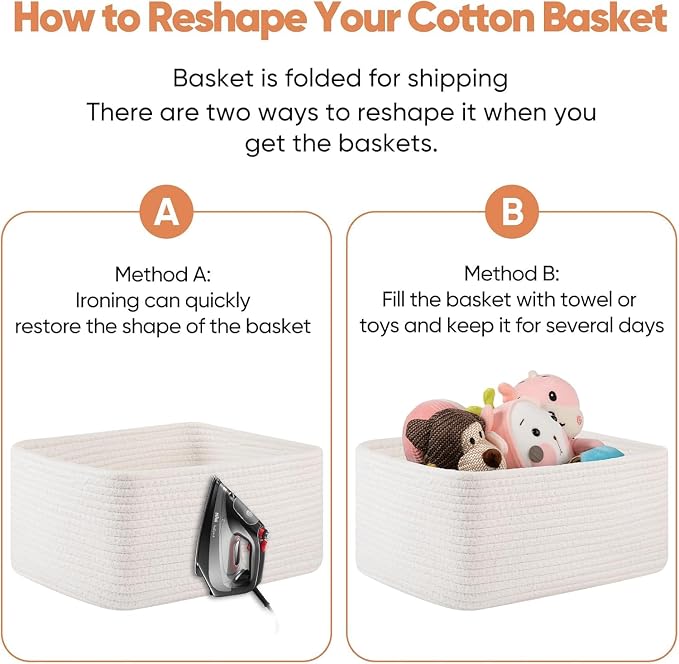 OIASKET 4 Pack Small Storage Shelf Baskets for Organizing, Mini Woven Rope Storage Bins for Towels, Cute Decorative Closet Organizer,Baby Nursery, Gift Empty Baskets -14.17''Lx11.02''Wx6.3''H-White