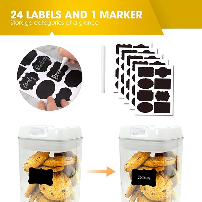 Airtight Food Storage Containers with Lids,7 PCS BPA Free Kitchen Canisters for Pasta,Dry Food,Flour and Sugar,Plastic Canisters for Pantry Organization and Storage