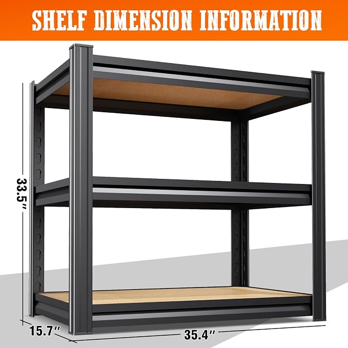 5 Pack Garage Shelving Heavy Duty 3T Storage Shelves, Metal Adjustable Shelving Unit, Utility Garage Organizer Shelf for Basement, Pantry, Kitchen, Warehouse, 33.5" Hx35.4 Wx15.7 D, Black