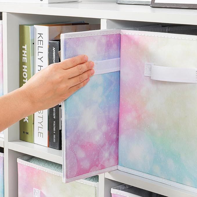 Stero Fabric Storage Cubes, 6 Pack Foldable Storage Bins with Handle, 11 Inch Box for Shelves, Closet, Organizer, Tie-dye Pink