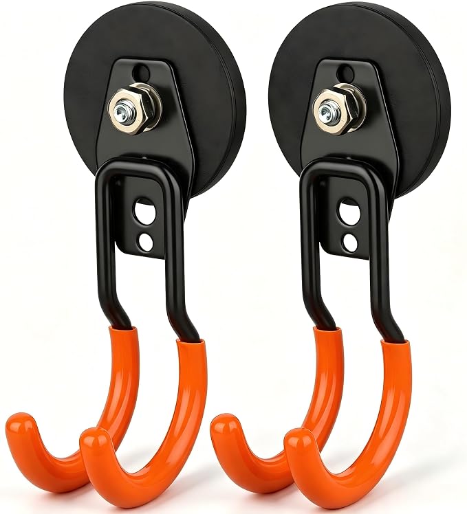 MUTUACTOR Updated Strong Magnet Hooks,20lbs Anti-Scratch Heavy Duty Magnetic Garage Hooks,2PCS Double Storage J-Hooks with Magnetic for Organizing Garden Hose Electric Cables Shovels