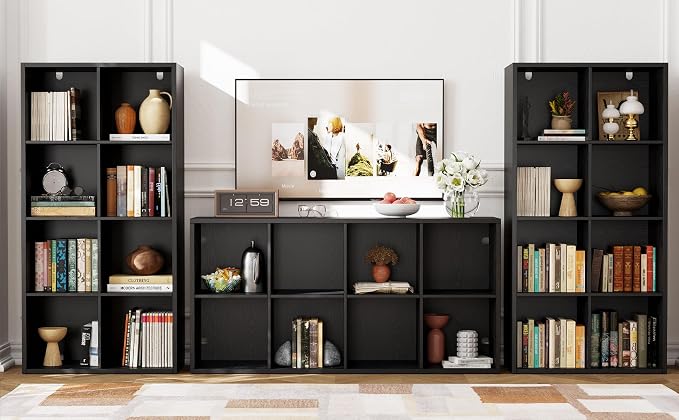 IRONCK 8-Cube Storage Organizer, Reversible Vertical Bookshelf, Black | 8-cube reversible shelf organizer. Bookshelf or TV stand. Extra-thick frame, FSC certified. Anti-tip.