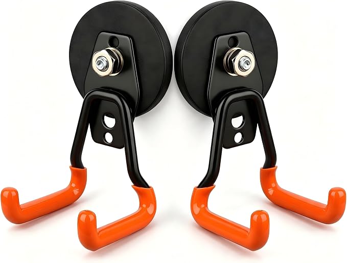 MUTUACTOR Updated Strong Magnetic Hooks Heavy Duty,20lbs Anti-Scratch Powerful Garage Magnet Hook,2PCS Anti-Slip Magnetic Tool Hooks for Organizing Cordless Impact Drivers Garden Shovel Tool Box