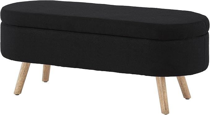 43.5" Ottoman with Storage, Storage Ottoman Bench with Safety Hinge, Boucle End of Bed Bench, Upholstered Entryway Bench for Bedroom, Living Room & Window, Holds up to 330 lb, Apricot
