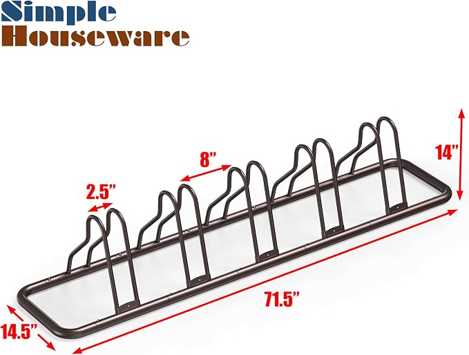 Simple Houseware 5-Bike Adjustable Floor Storage Rack for Garage, Bronze | Bicycle Parking Stand Organizer for Road and Kids Bikes