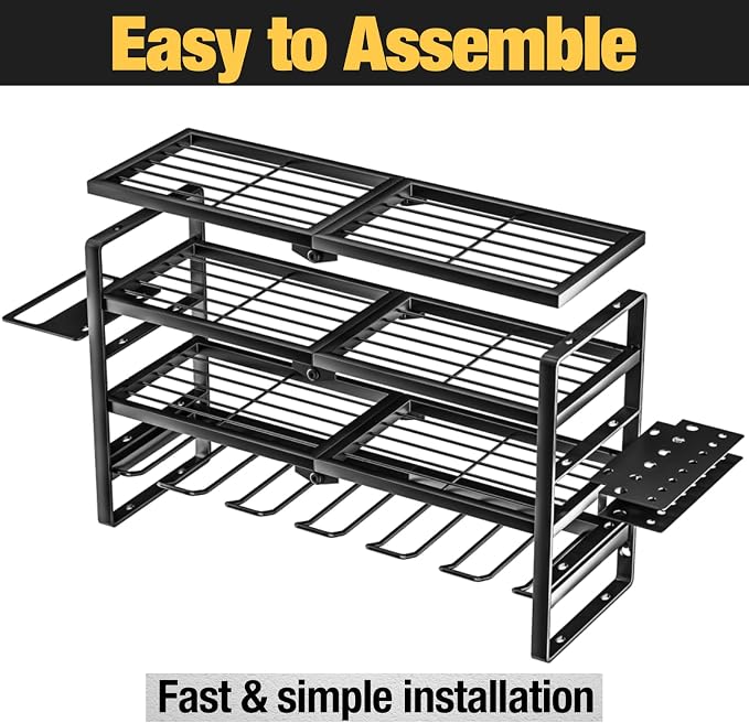 YYR 4 Layer Power Tool Organizer Wall Mount, Cordless Drill Hanger Storage Rack, Battery Tools Holder with Charging Station Shelf for Garage Organization, Workshop, Pegboard, Shed - 24 Inch 6 Slots