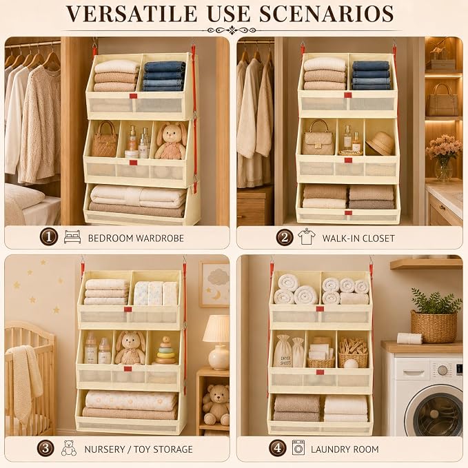 Hanging Closet Clothes Organizers and Storage Detachable 3 Tier Wider | Hanging Clothes Organizers for Bedroom,Dorm,RV,,Camper,See Through Front Panel,Space-Saving,Can Be Separated Individually