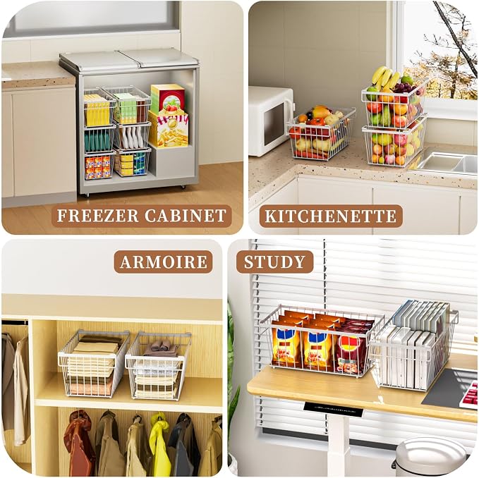 Enhanced Leak-Proof Bottom - Freezer Organizer Bins ,6 Pack Stackable Deep Freezer Organizer Bins for 7 Cu.FT Small Chest Freezer,organization and storage,pantry organizers(4 Pack-white)