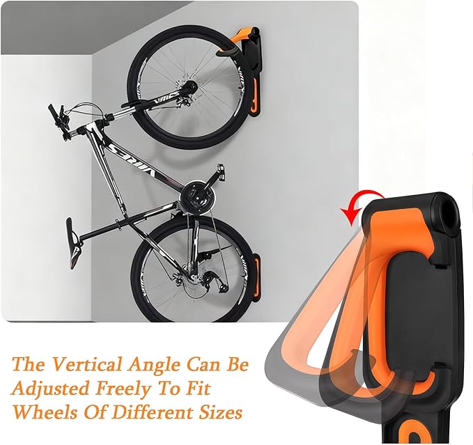 Bike Wall Mount Garage Storage | Rotatable Bike Hanger, Space-Saving Vertical Rack, Holds Up to 66lbs, Easy to Install