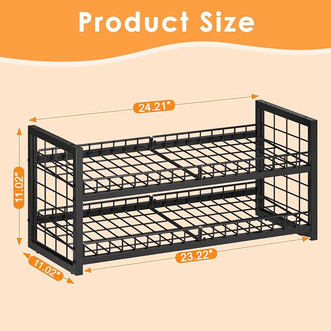 JKsmart 2-Tier Stackable Can Organizer, Extra-Long Can Holders for Pantry Storage, Adjustable Can Dispenser Holds Up to 64 Cans, 12mm Metal Frame, Super Sturdy Racks for Various Canned Food Soda