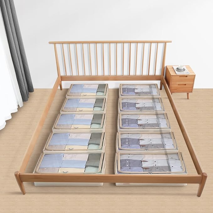 Under Bed Storage Bins Frame Storage Box Oxford Fabric Sturdy Underbed Container Foldable Stackable Large Capacity Clothes Organizer