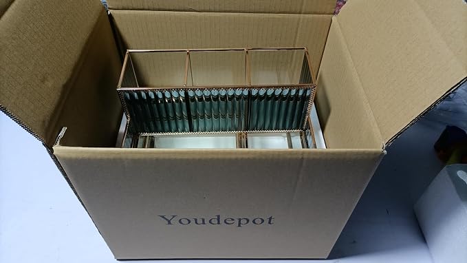 Youdepot Blue Tempered Glass Makeup Organizer | Vanity Organizer for Cosmetics, Skincare, Hair Tools, Brushes, Perfume, Multipurpose Bathroom Counter Skincare Organizer