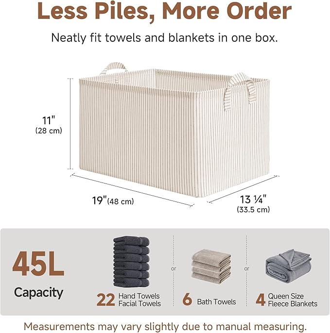 StorageWorks Storage Bins, Fabric Storage Bins for Shelves, Extra Large Storage Baskets with Metal Frame, Closet Baskets and Bins with Handles, Jumbo, Khaki and Beige Stripes, 2-Pack