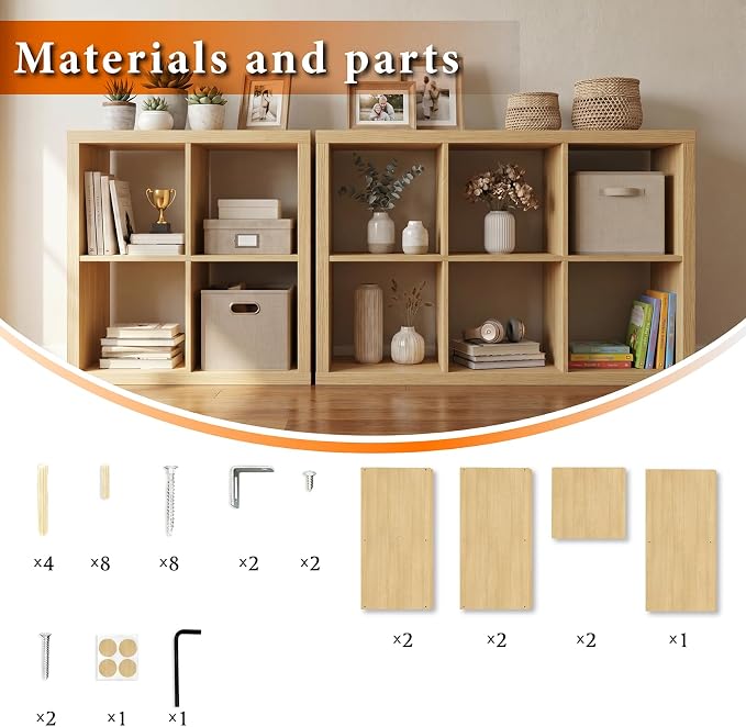 WannabeMyself【2026 Wooden Thick Frame】 4 Cube Storage Organizer with Anti-Tipping Kits, Reversible Open Back Book Shelf,Bookcase for Living Room,Bedroom,Entrance Hall,Office,11.6×24.6×24.7,Oak Color