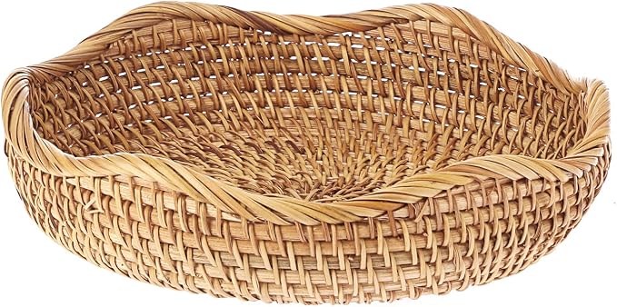 Hipiwe Natural Rattan Tray 8.5" Wicker Storage Bowls Hand Woven Basket Tray for Bread Fruit Key Round Fruit Baskets for Kitchen Entryway Tabletop Decorative Baskets Bowl