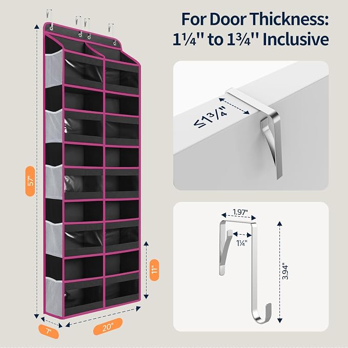 Yecaye 5-Tier Over The Door Organizer Dual-Column, 80lbs Load Over The Door Storage of 10 Compartments, Heavy Duty Door Organizer Hanging for Bedroom Closet Dorm Bathroom Pantry, Black and Pink 1 Pack