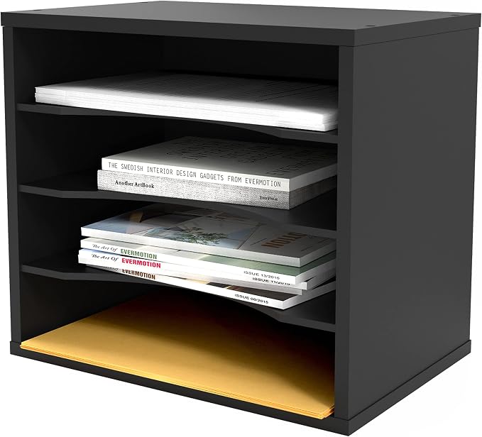 Ballucci 4-Tier Paper Organizer for Desk, Stackable Tray, Desk Storage Organizer Shelves, Stacking Letter Paper Tray Sorter for Classroom Office, Black