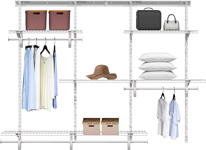 PROWORX 4-6 Ft Closet Organizer System, Adjustable Metal Wire White Closet System, Expandable Walk in Closet Organizers and Storage System, Closet Shelves with Hanging Rods