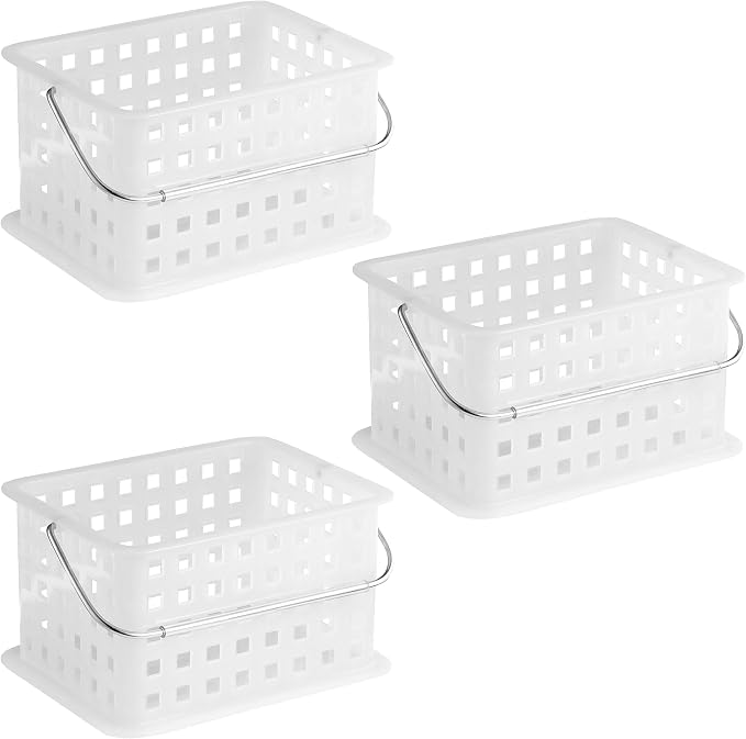 iDesign Portable Shower Caddy Basket with Handle, Set of 3, Frost | For Dorm or Bathroom, Made in USA
