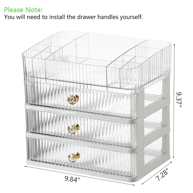 Makeup Organizer with 3 Drawers, Bathroom Counter Organizer. | Clear Cosmetic Display Case, Ideal for Make Up, Skincare, Perfume; Suitable for Dresser Top, Vanity and Desk
