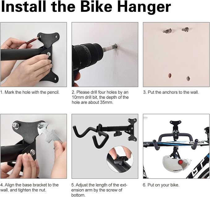 Bike Wall Mount Hanger, Bicycle Garage Storage Rack Hook with a Helmet Hook to Hang the Helmet, Horizontal Indoor Bike Holder for Hanging Mountain, Road, Hybrid Bikes