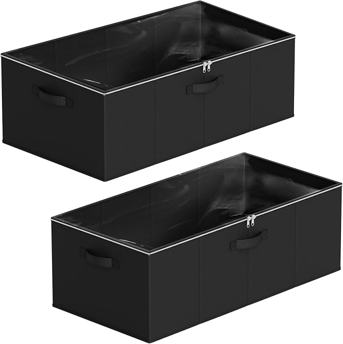 SpaceAid 2 Pack 10" High Under Bed Storage Containers, Large Underbed Storage Organizer Bins with Lids for Bedroom, Dorm, Clothes, Closet Organization, Bed Sheets and Blankets (Black)